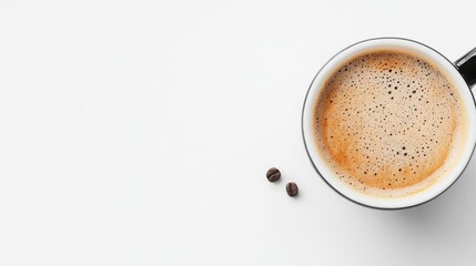 a cup of coffee from the top on a completely white background