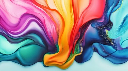 Obraz premium Abstract Rainbow Fluid Painting, Colorful Wavy Background, Vibrant Color Swirls and Mixing Texture
