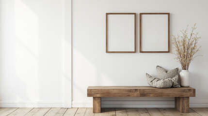 Mockup frame in modern interior, contemporary furniture, 3d render