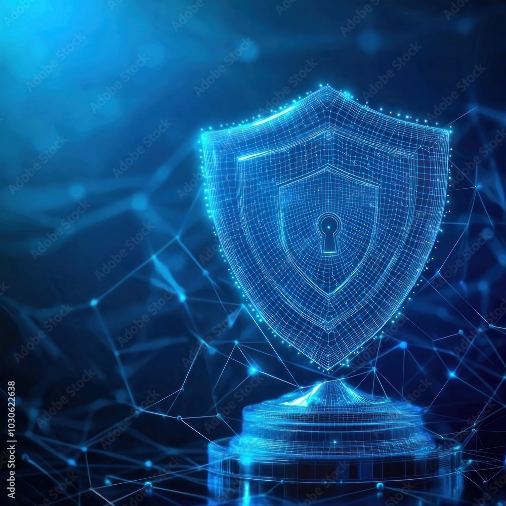 Poster design a cutting-edge digital protection concept featuring a sleek cybersecurity system in a virtual