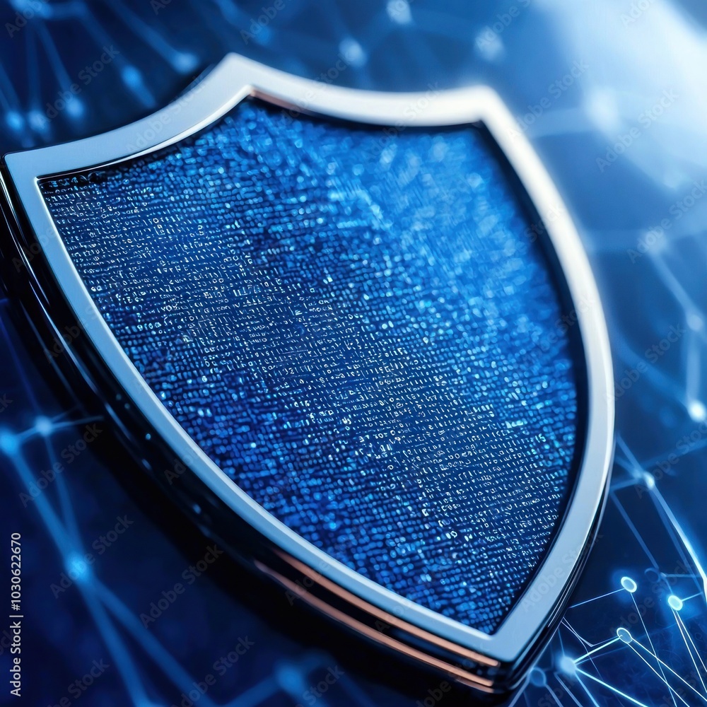 Poster design a cutting-edge digital protection concept featuring a sleek cybersecurity system in a virtual