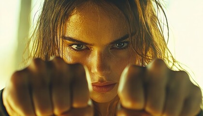 Empowered Woman Training Hard in the Gym for Self-Defense, A Powerful Display of Female Strength and Determination