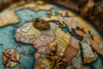 Antique globe showing africa with decorative vintage details and faded colors