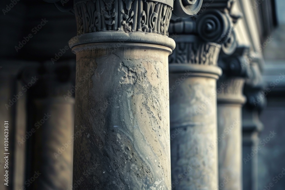 Poster ornate fluted columns supporting a building showcasing classical architecture