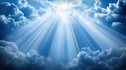 A radiant golden beam breaks through thick, dark clouds, illuminating the layers below in stunning detail, evoking a sense of wonder and the divine