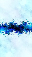 Abstract blue and black watercolor paint splatters on a white background.