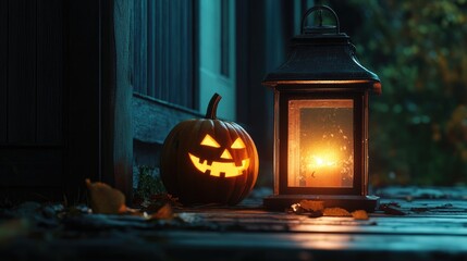 Spooky Lantern and Pumpkin for Halloween Night
