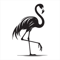 Naklejka premium Tall and Graceful Flamingo Silhouette with Extended Legs and Neck , black colour vactor 