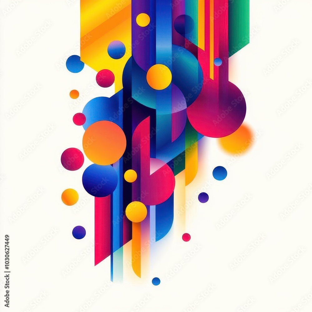 Poster a dynamic vector illustration featuring colorful geometric shapes and flowing lines, perfect for use