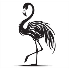 Obraz premium Tall and Graceful Flamingo Silhouette with Extended Legs and Neck , black colour vactor 