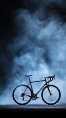 Illustrate a hybrid bicycle integrated with floating cloud storage elements, displaying real-time data analytics