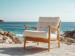 Relax and unwind in a cozy chair by the sea, with gentle waves lapping at the shore and a warm breeze caressing your skin Escape to tranquility and enjoy the perfect oceanside retreat for rest and