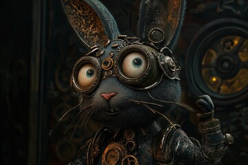 Obraz premium Steampunk Rabbit with Goggles and Intricate Gear Details