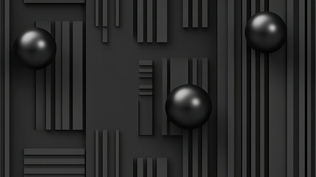 A striking black backdrop showcases vertical stripes and reflective spheres, showcasing a high-resolution design that enhances the aesthetic appeal of any device with a modern touch SEAMLESS PATTERN