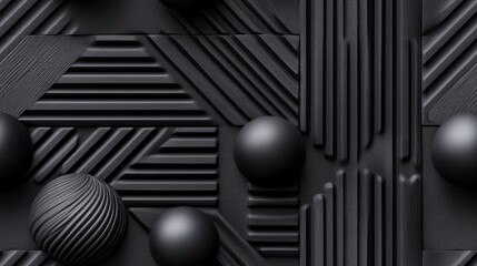 A striking black backdrop showcases vertical stripes and reflective spheres, showcasing a high-resolution design that enhances the aesthetic appeal of any device with a modern touch SEAMLESS PATTERN