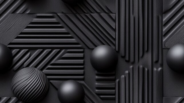 A striking black backdrop showcases vertical stripes and reflective spheres, showcasing a high-resolution design that enhances the aesthetic appeal of any device with a modern touch SEAMLESS PATTERN