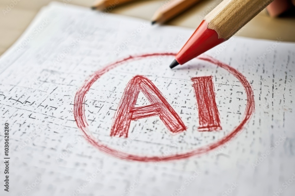 Poster ai is prominently featured in red on sheet of paper, surrounded by circular outline, showcasing crea