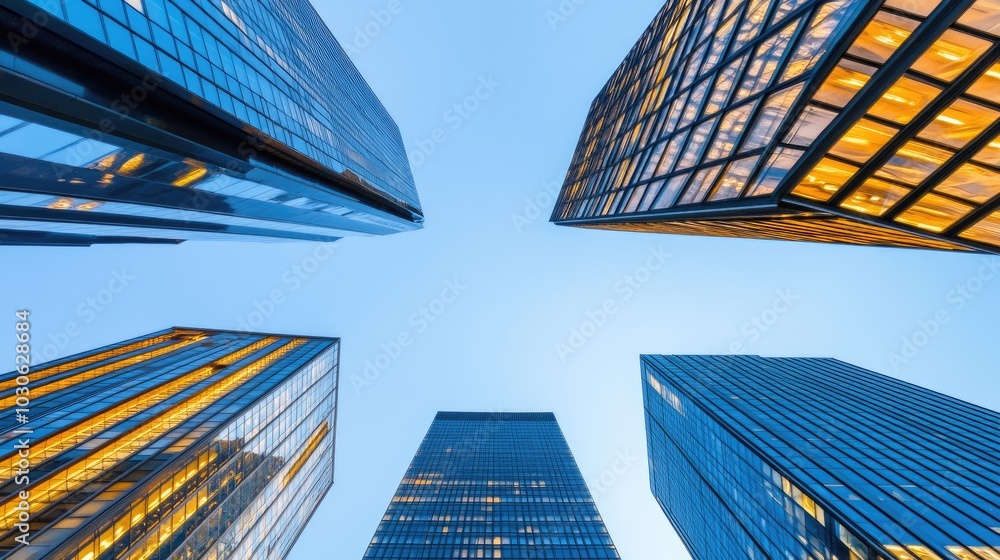 Poster tall buildings stretch into the night sky, their windows glowing with life and creating intricate pa