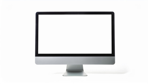Computer monitor with blank screen isolated on white backdrop. Mock-up. Close-up.