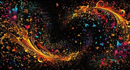 Brightly colored abstract forms create a mesmerizing 3D display.