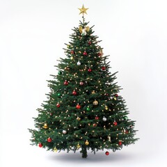 A Christmas tree, The tree is decorated with twinkling lights, colored balls, ribbons, bells, stars,with an angel or star dotted on the top of the tree, symbolizing hope and light.