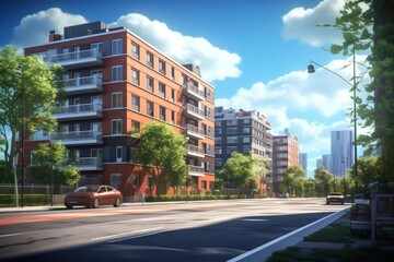 A low rise modern apartment buildings architecture vehicle street.  Image by rawpixel.