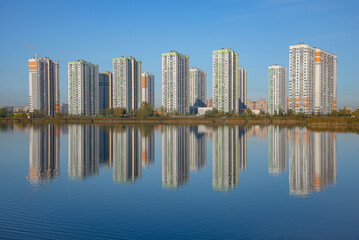 Modern residential buildings with reflection. Saint Petersburg, Russia