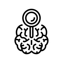 magnifying glass brainstorm line icon vector. magnifying glass brainstorm sign. isolated contour symbol black illustration