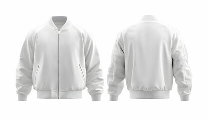 Blank white bomber jacket isolated on white background.