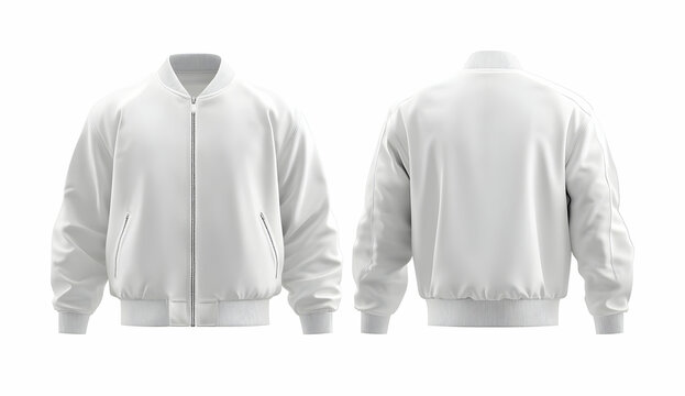 Blank white bomber jacket isolated on white background.