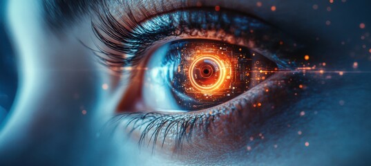 Close-Up of Eye with Holographic Overlay