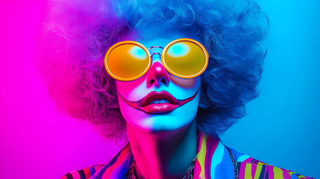 Generative AI, Quirky Nostalgia: 80s Clown in Flashy Neon Style

