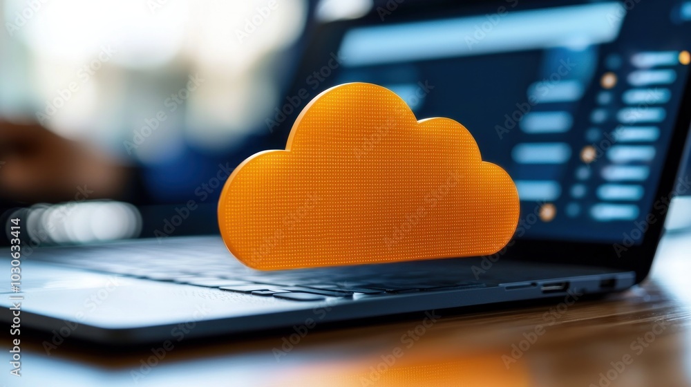 Poster illustrate a futuristic long shot of cloud applications merging seamlessly with cybersecurity audit 
