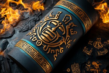 Burnt scroll with symbols still visible on its edges
