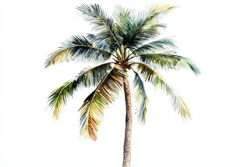 Lush watercolor palm tree with vibrant green fronds