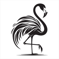 Tall and Graceful Flamingo Silhouette with Extended Legs and Neck , black colour vactor