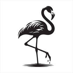 Naklejka premium Tall and Graceful Flamingo Silhouette with Extended Legs and Neck , black colour vactor