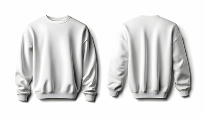 White sweatshirt mock up isolated on white background, front and back view.