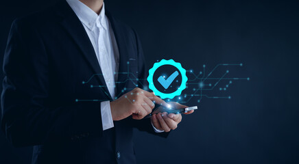 shows the sign of the top service Quality assurance, Guarantee, Standards, ISO certification and standardization concept.