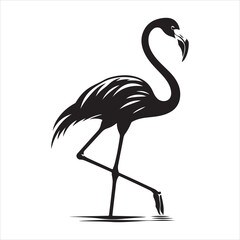 Naklejka premium Tall and Graceful Flamingo Silhouette with Extended Legs and Neck , black colour vactor