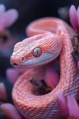 Obraz premium Colorful snake looking up showing its scales and eye
