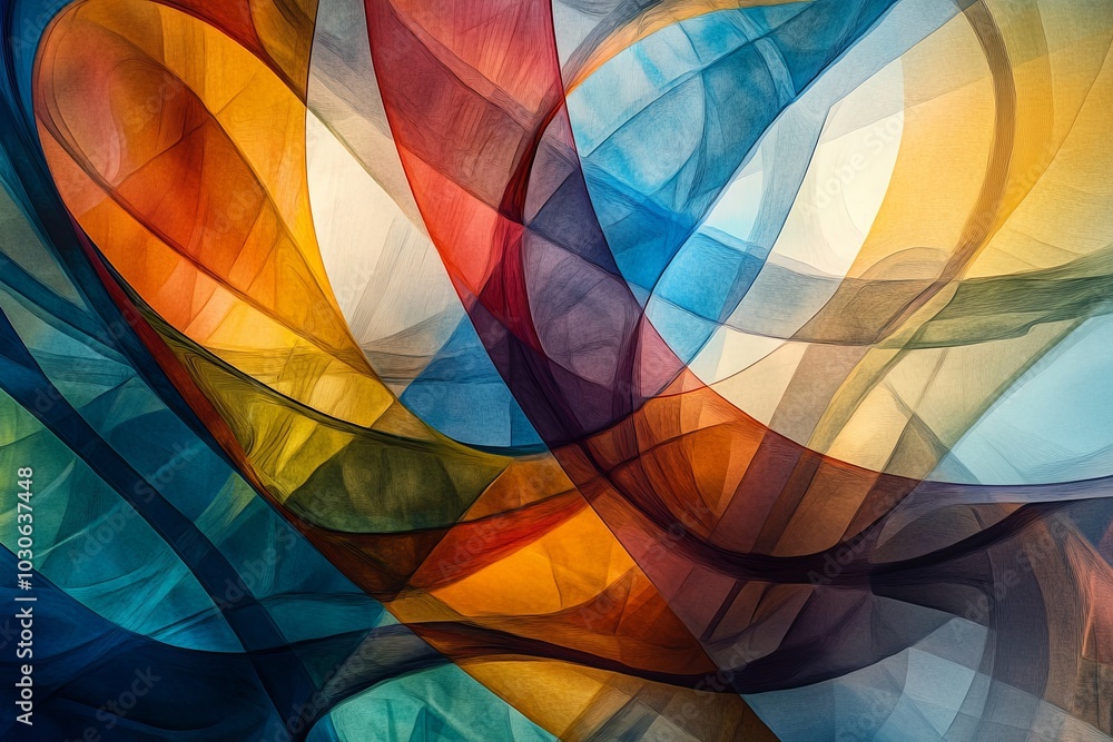 Poster colorful flowing patterns create a vibrant abstract composition reflecting light in an artistic disp