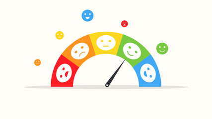 Vector illustration. Dial feedback concept design. Bad and Good emoji reaction. Happy and sad reaction.