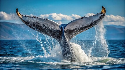Obraz premium Humpback whale tail slapping at the beginning of migration