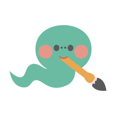 筆をくわえたかわいいへびのイラスト