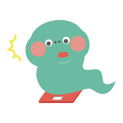 体重計に乗って驚いている太ったへびのイラスト