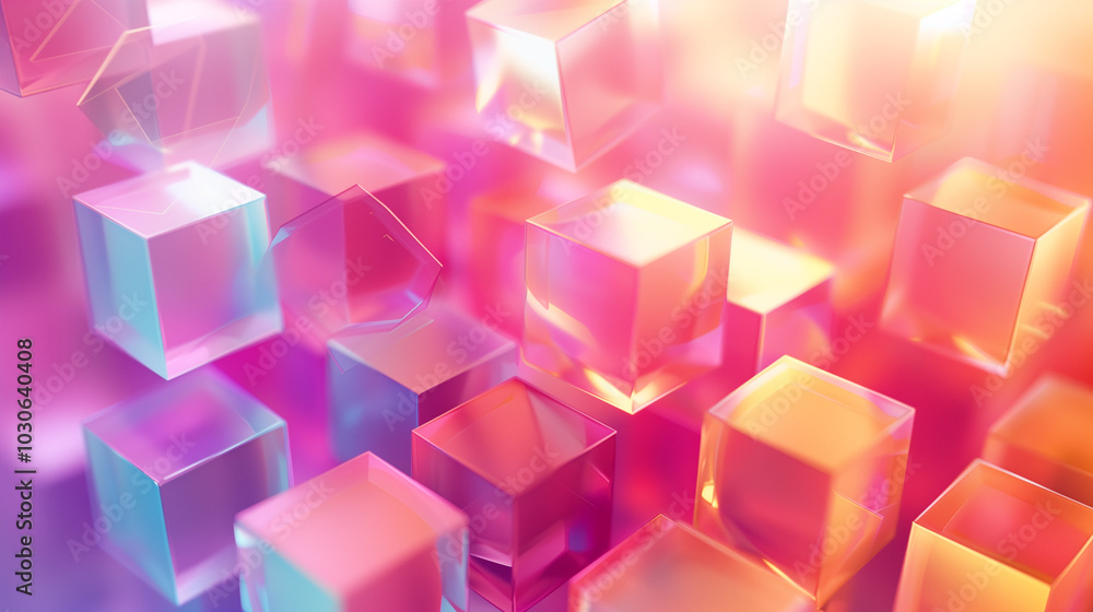 Poster abstract background 3d wallpaper with translucent geometric cubes and soft lighting.