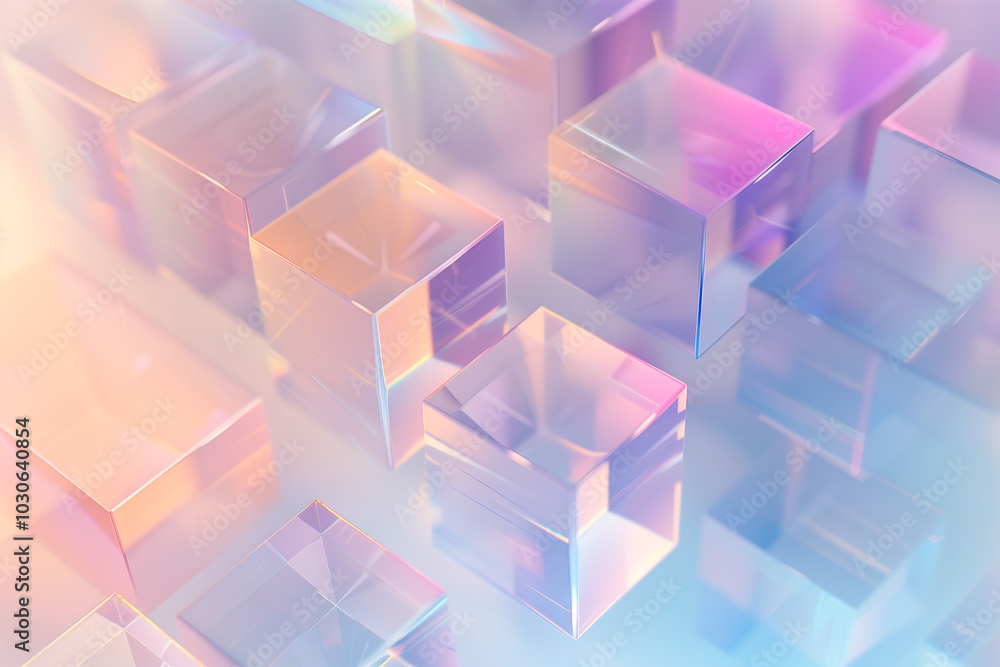 Poster abstract background 3d wallpaper with translucent geometric cubes and soft lighting.
