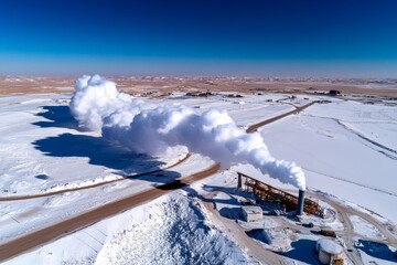 Illustrated smoke plumes curling from a stylized waste site