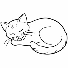 Sleeping cat vector line art illustration